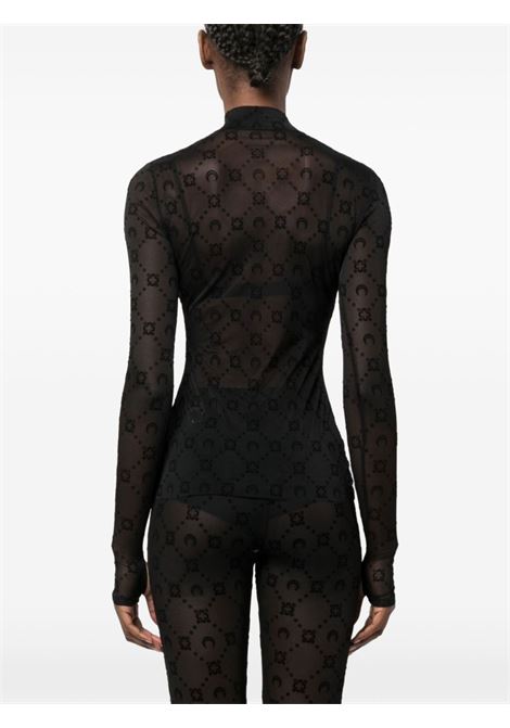 top collo alto moonogram mesh flock ls donna nero MARINE SERRE | WTO388ACJER0005BK99